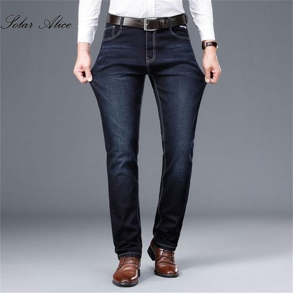 

men's jeans 2021 straight leg business slim stretch casual pants, Blue