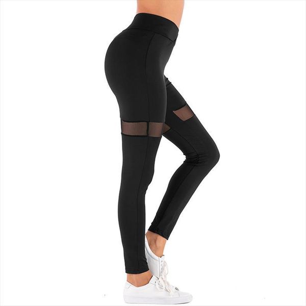 

high waist hollow womens legging mesh stitching black fitness leggins slim pants