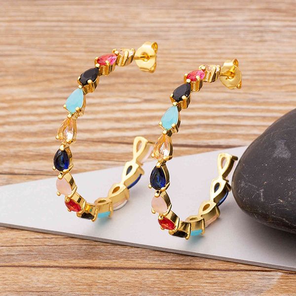 

classic big geometric round dangle drop earrings colorful cubic zirconia luxury boho charm gift for women modern female jewelry, Bronze;silver