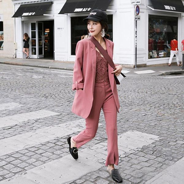 

women's tracksuits suit casual trousers two-piece female 2021 spring and autumn solid color wild loose temperament clothes, Gray