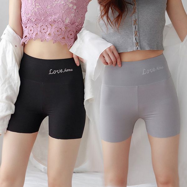 

summer thin ice silk anti light safety pants women's underwear two in one high waist three-point pants large shorts women, Black
