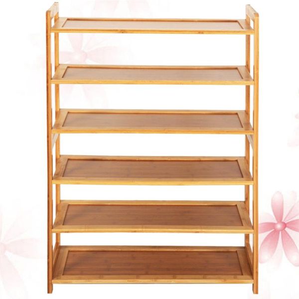 

6 tiers bamboo shoe rack concise flat wood color shoe shelf with handles for home