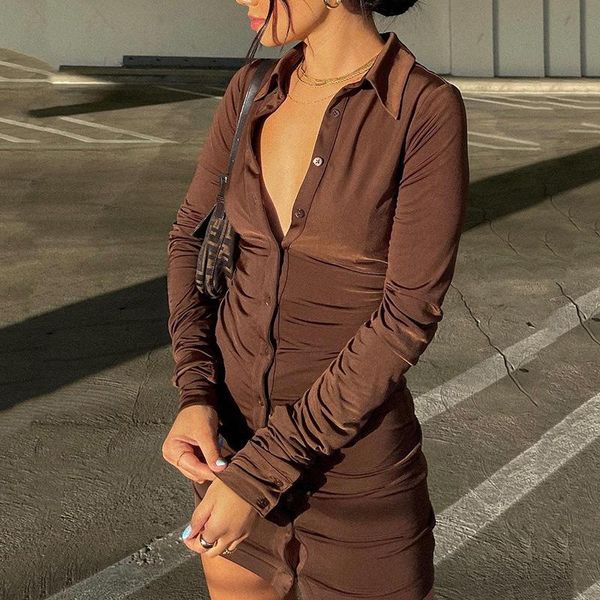 

casual dresses autumn women's vintage bodycon single-breasted summer dress simply ruched y2k clothing 2021, Black;gray