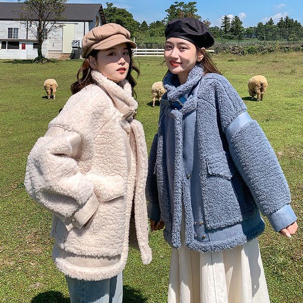 

2021 new winter wool coat female korean suede fur all-in-one motorcycle jacket hzgw kqes vxlb, Black;brown