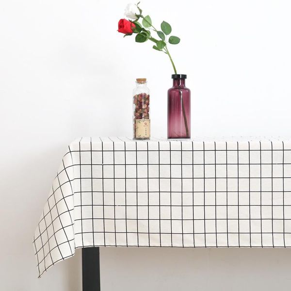 

table cloth nordic solid color lattice printing cotton linen tablecloth coffee dinner cover outdoor picnic blanket for banquet