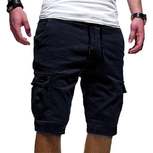 

men's shorts 2021 summer casual cargo multi-pocket mens solid color drawstring fashion streetwear, White;black