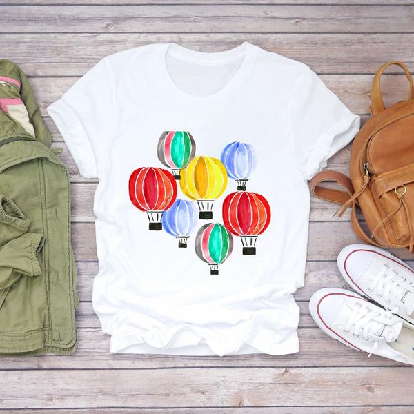 

women's t-shirt women balloon cartoon travel sweet fashion print clothes lady t-shirts womens t shirt ladies graphic female tee, White