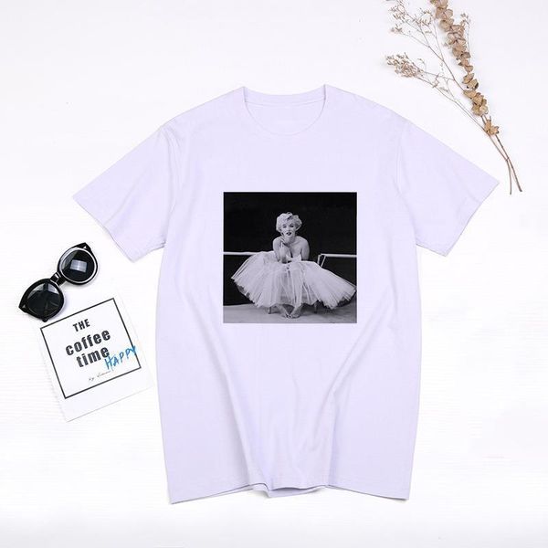 

marilyn female t-shirt colorful novelty printed female t-shirt spoof personality harajuku casual thin british style, White