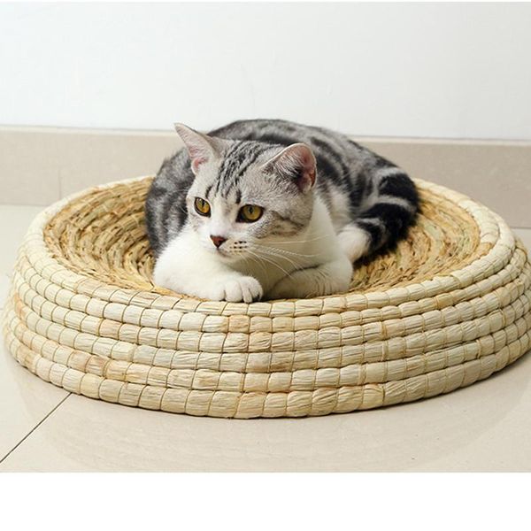 

cat beds & furniture weaving bed nest comfortable hand knitted rattan basket sleeping kitten puppy summer house pets products