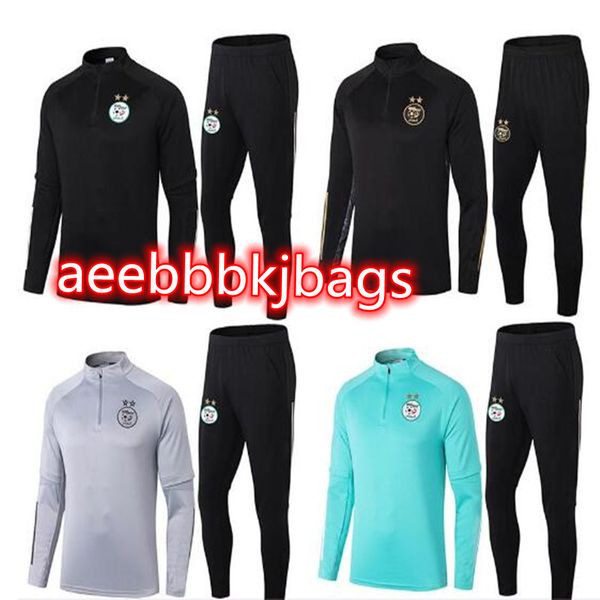 

2022 2021 algeria men kids soccer tracksuit survetement maillot de foot feghoul mahrez football training suit long sleeve kit, Black
