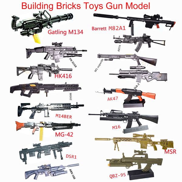 Scala 1:6 Toy Gun Model Building Block Set M134 MG42 AK47 98K Fucile Puzzle Assemblaggio PUBG Arma per Action Figure Factory Miglior commercio all'ingrosso