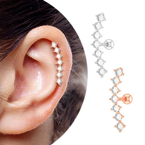 

1pc cubic zirconia cartilage stud rook conch screw back earring 16g steel stud earrings rose gold piercing, Silver