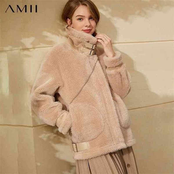 

minimalism winter women's jacket fashion double-faced fur thick jackets for women causal lapel woolen coat female 12070278 210527, Black