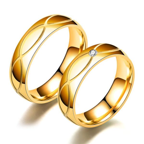 

wedding rings glossy gold titanium steel ring creative stainless couple inlaid zircon engagement, Slivery;golden