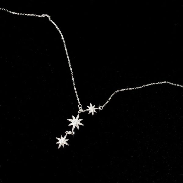

100% real 925 sterling silver chain necklaces for women ladies ins zircon octagonal stars pendant necklace jewelry ymn210