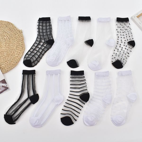 

straight summer glas's transparent medium tube card silk stockings, Black;white