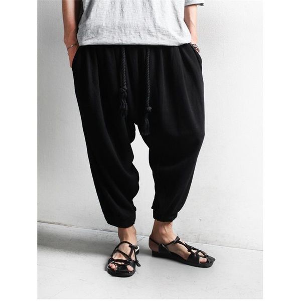 

men's pants men spring and autumn classic black hip hop crotch port wind beam mouth large size loose harlan