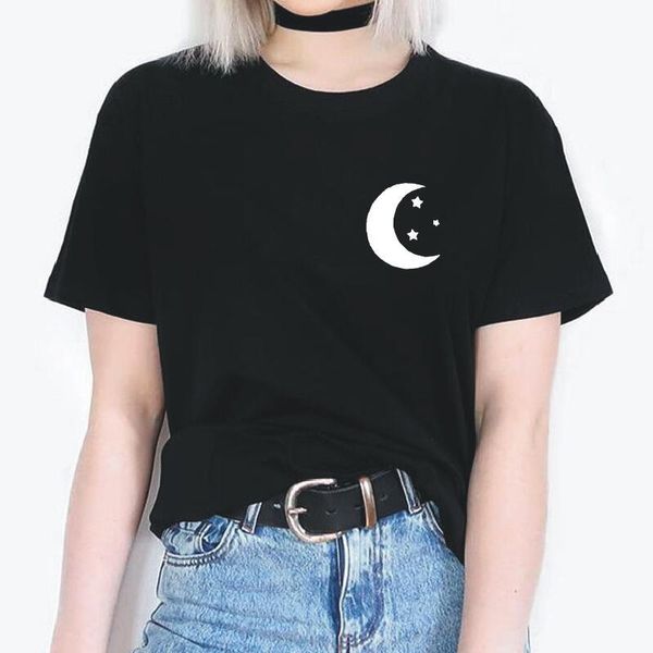 

women's t-shirt star moon pocket print women t shirt short sleeve femme summer harajuku tee plus size tshirts, White