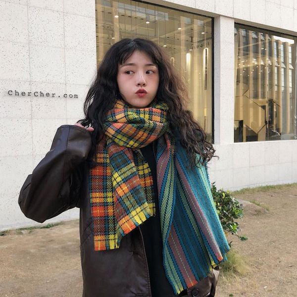 

scarves family cashmere shawl in autumn and winter,winter fashion colored chequered scarf warms students'necks thicker shawls, Blue;gray