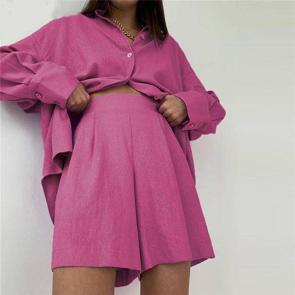 

women's shorts women shirt suit casual style loose version and set high waist design solid color summer spring clothing, White;black