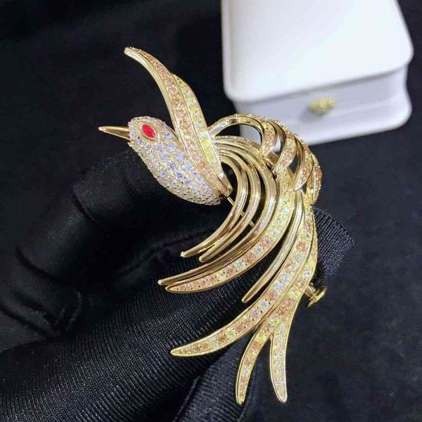 

gold color cubic zircon bird brooch 925 sterling silver fine women jewelry, Gray