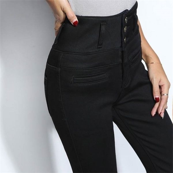 

high waist velvet thick female winter skinny stretch warm jeans mom black denim trousers with fleece pants p125, Blue