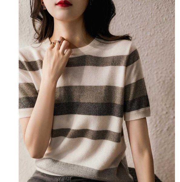 

summer lazy knit oversize sweater women's pullover korean loose bottoming shirt big sweater oversized stripe jumper 210604, White;black