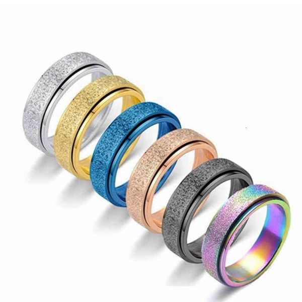 Mattierter Ring aus Titanstahl, hochwertiger, mehrfarbiger Paarring, kann gedreht und Druck reduziert werden, Modeschmuck, Originalverpackung