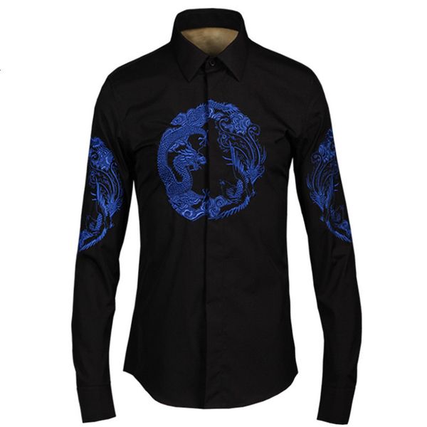 

2021 new chinese traditional pattern long sleeve cotton brand casual black mens shirts spring fashion shirt male 3y03, White;black