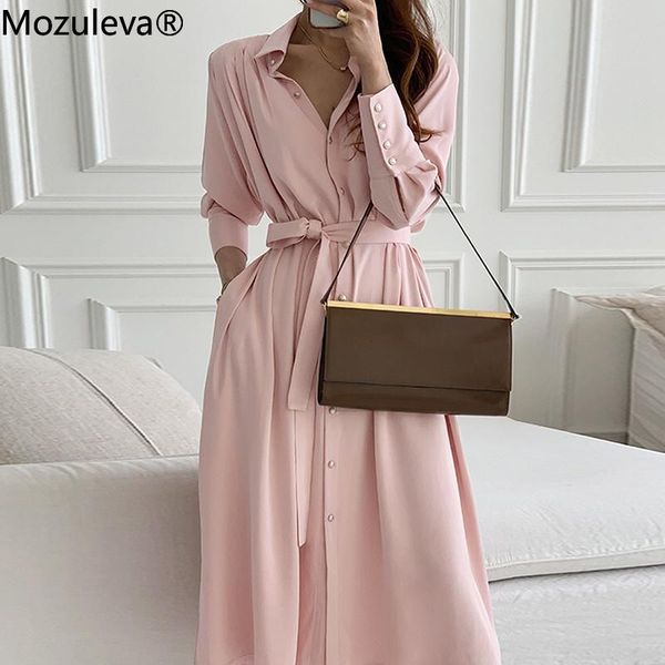 

casual dresses mozuleva elegant women's chic korean style fashion office lady 2021 summer belted vestidos ladies robe femme, Black;gray