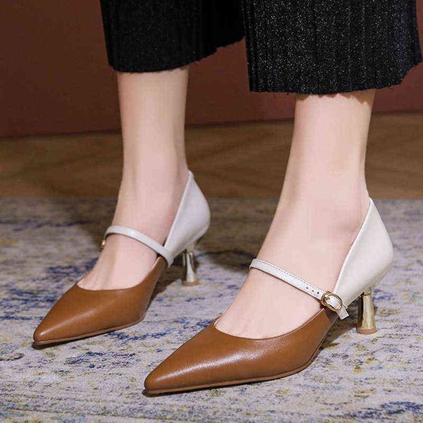 

dress shoes spring autumn women mary janes shoes patchwork pumps pointed toe high heels dress shoes elegant ladies office shoe 8931n 220309, Black