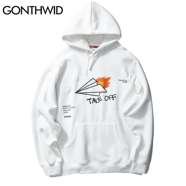 

gonthwid funny paper plane print hooded sweatshirts harajuku casual streetwear mens hip hop pullover hoodies fashion 201114, Black