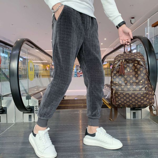 

striped pants men's korean fashion casual versatile winter thickened men's pants 2021 new men's fashion brand leggings, Blue