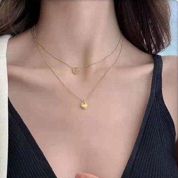 

pendant necklaces korean fashion stainless steel round coin for female jewellry double-layer geometric chain, Silver