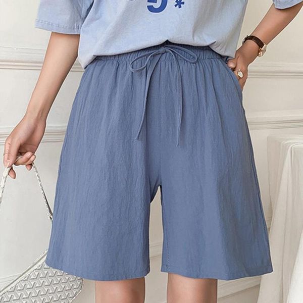 

women's shorts women summer fashion elastic waist drawstring simple solid color korean style loose casual, White;black