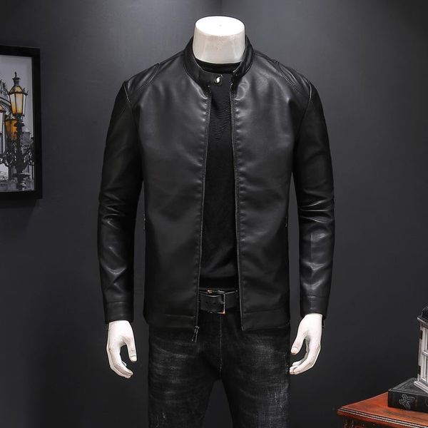 

men's fur & faux autumn jackets and coat pu leather jacket for men fashion chaquetas en cuero casaco masculino casual zipper clothing, Black