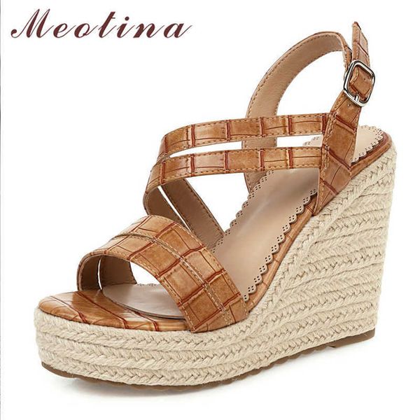 

meotina high heel women shoes platform wedge sandals round toe buckle ladies shoes fashion party shoes summer size 4-.5 210608, Black