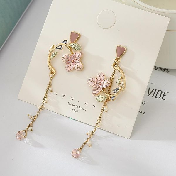 

dangle & chandelier flower drop earrings heart long asymmetric pearls pink crystal wholesale tassels fashion jewelry for women 2021 gentle e, Silver