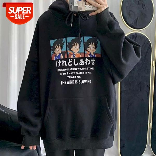 

men's hooded sweater spring and autumn wild trend loose hong kong trend brand hedging hip-hop jacket cartoon students sweatshirt #gw47, Black