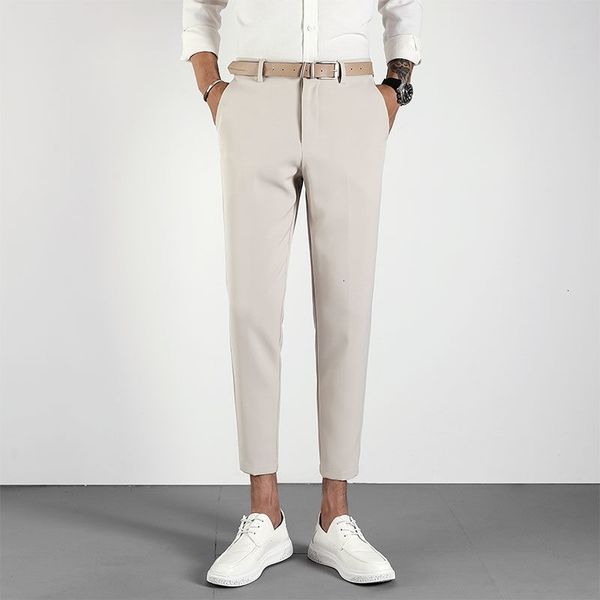 

men's pants solid color suit slim fashion business society s dress summer korean straight trousers 28-36 o7pm, Black