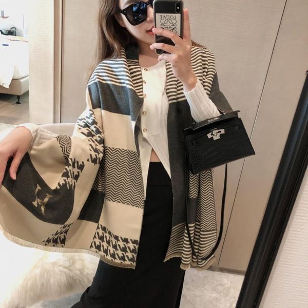 

scarves autumn / winter 2021 scarf for women warm and comfortable shawl dual purpose stripe letter contrast women's, Blue;gray