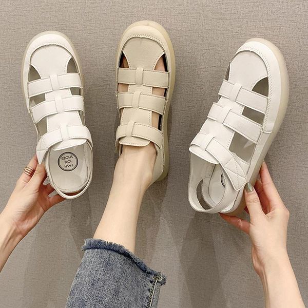 

sandals female sandal low-heeled shoes with strap 2021 summer all-match soft breathable girls outside beige beach closed fash, Black