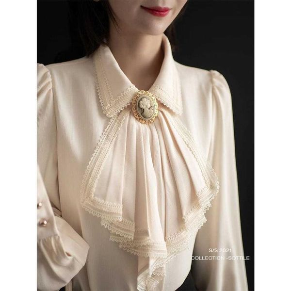

women's blouses & shirts big lantern sleeve blouse women spring single breasted stand collar office work solid vintage, White
