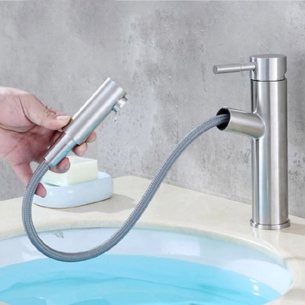 

pull out bathroom basin faucet 304 stainless steel brushed and cold water mixer pull down spray sink tap washbasin faucets
