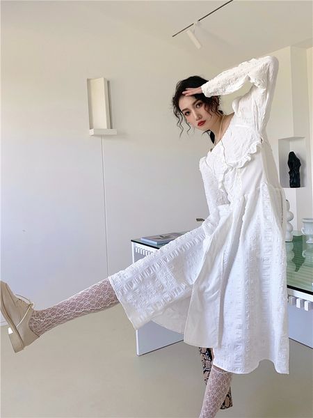 

2021 new white sleeve long ruched women square neck ruffles tunic a line designer winter korean fashion gunq, Black;gray