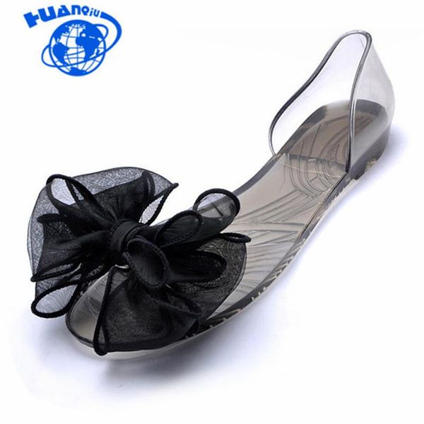 

sandals huanqiu sweet bowknot women summer jelly shoes woman crystal transparent flats casual beach ladies jdd29, Black
