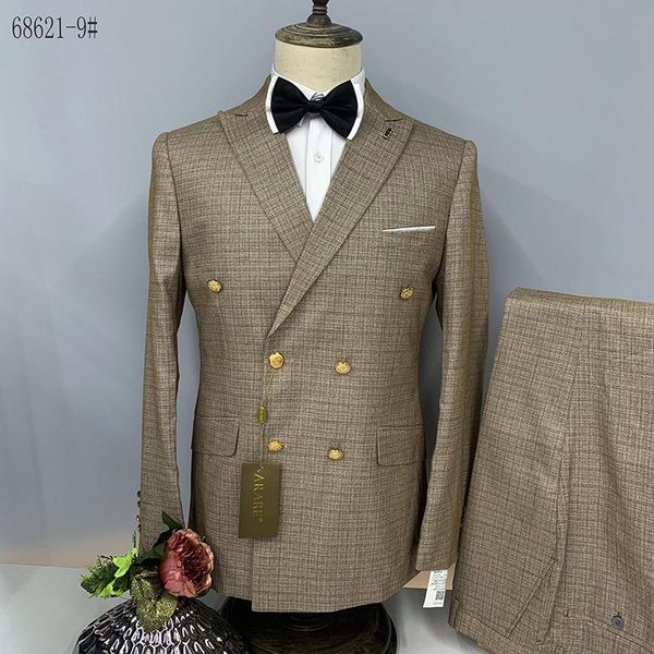 

men's suits & blazers 2 pcs suit set jacket pants / 2022 fashion casual boutique business slim houndstooth dress formal trousers, White;black