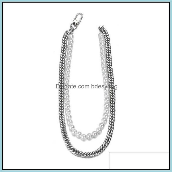 

pendant necklaces & pendants jewelry street double pearl necklace men women fashion brand simple cool wind chain hip hop clavicle chunky cub, Silver