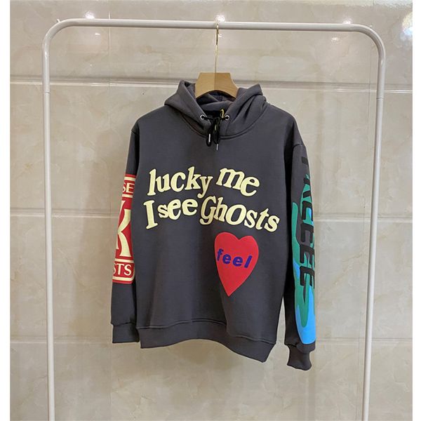 

2021 new 3d foam print lucky me  ghosts hoodie kanye west autumn winter cotton kids see ghost red heart feel sweatshirts obn2, Black