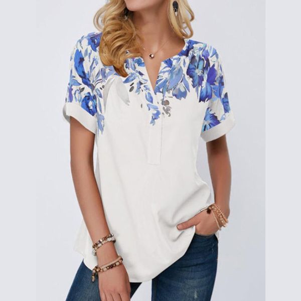 

women's blouses & shirts vintage floral print women t casual short sleeve loose v-neck streetwear independent station wish cross 2021, White